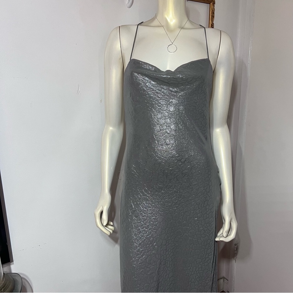 Silence + Noise Silver Slip Dress Size Large AB Maxi Liquid Fluid Backless Silve - Picture 12 of 16